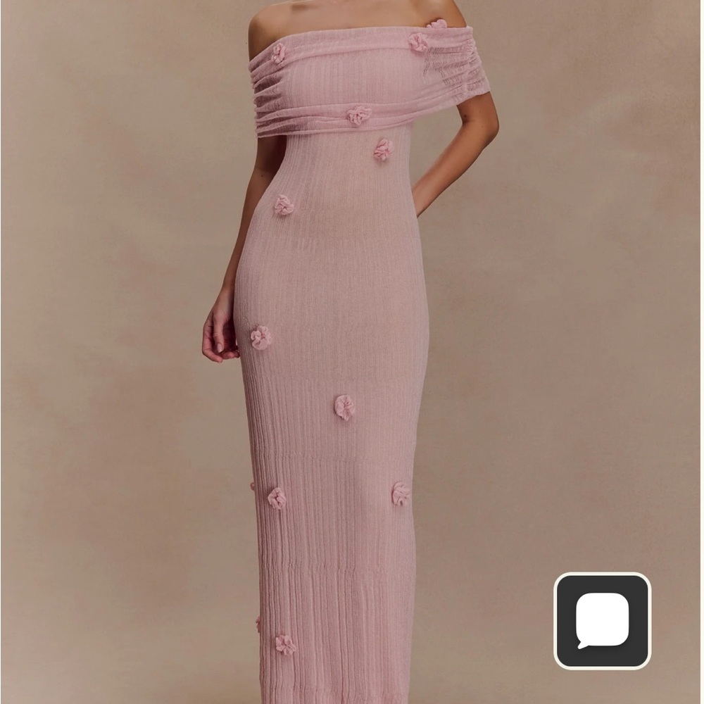 Meshki Strapless Pink Dress with Floral Details